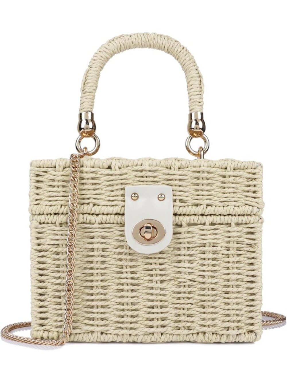 Women's Beige Wicker Crossbody Shoulder Bag Straw Beach Tote Bag Top Handle